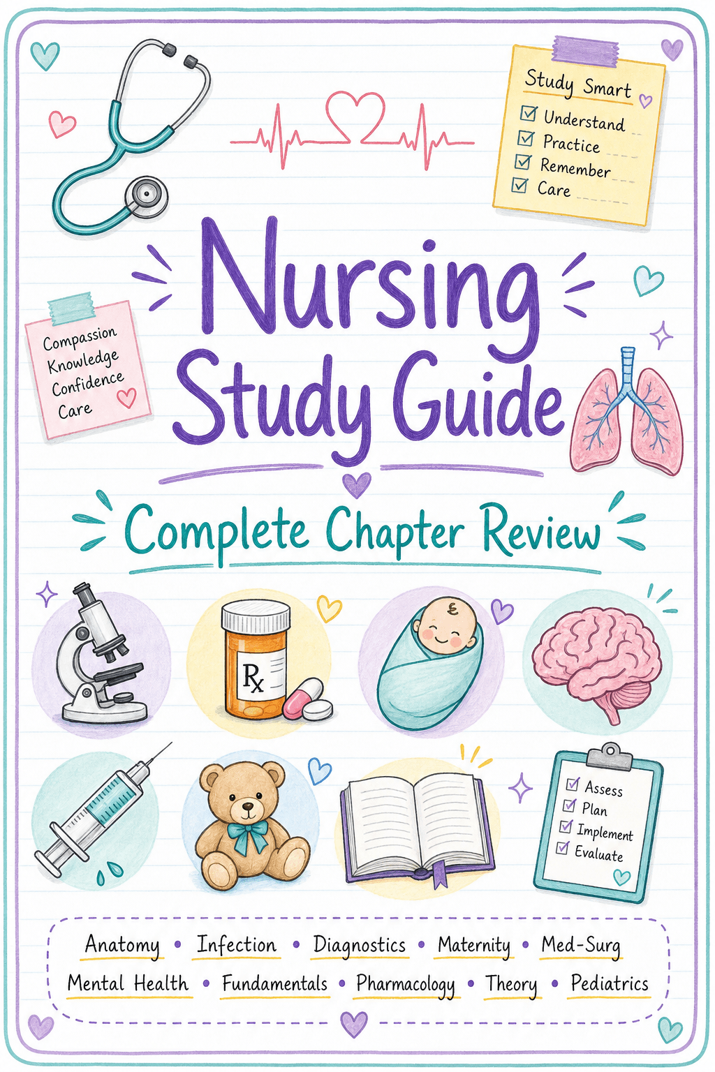 Handwritten cover page for the complete nursing study guide